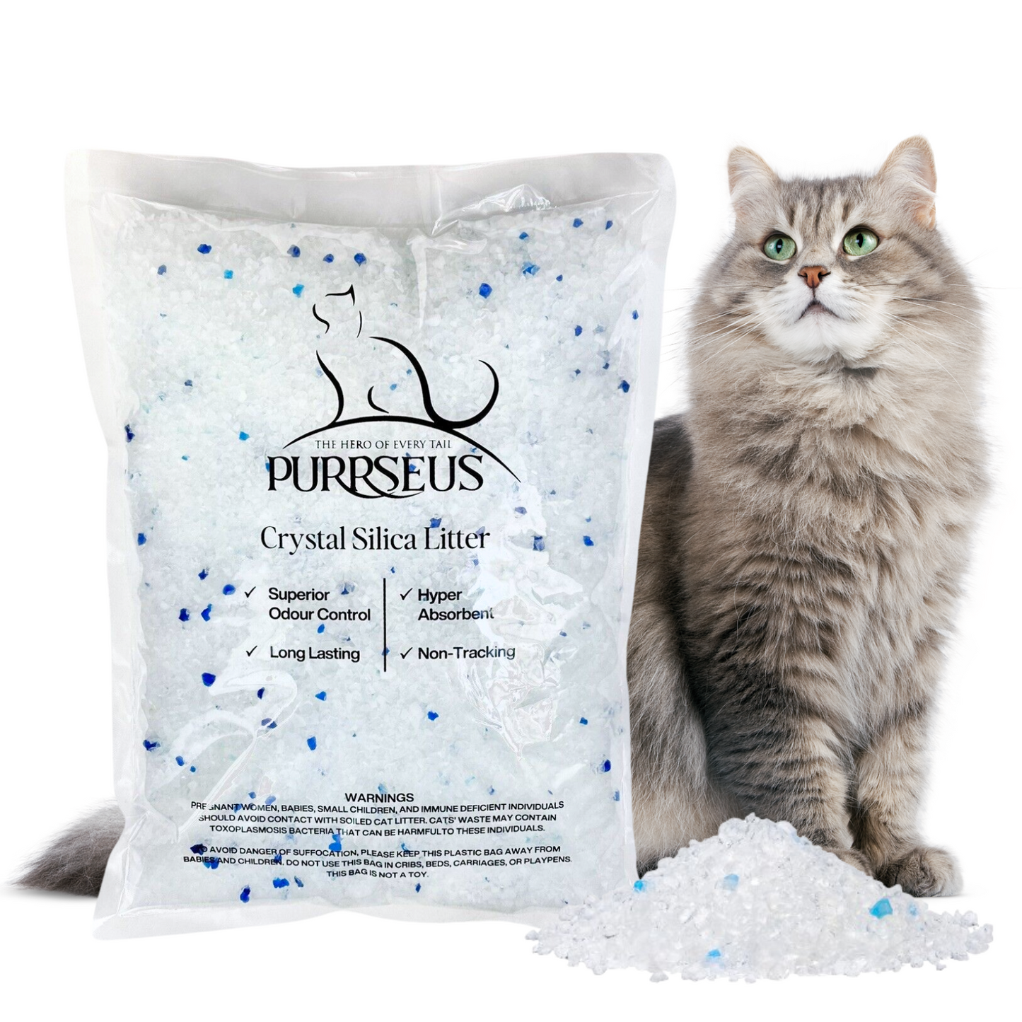 Silica Crystal Cat Litter - Odor Control and High Absorption